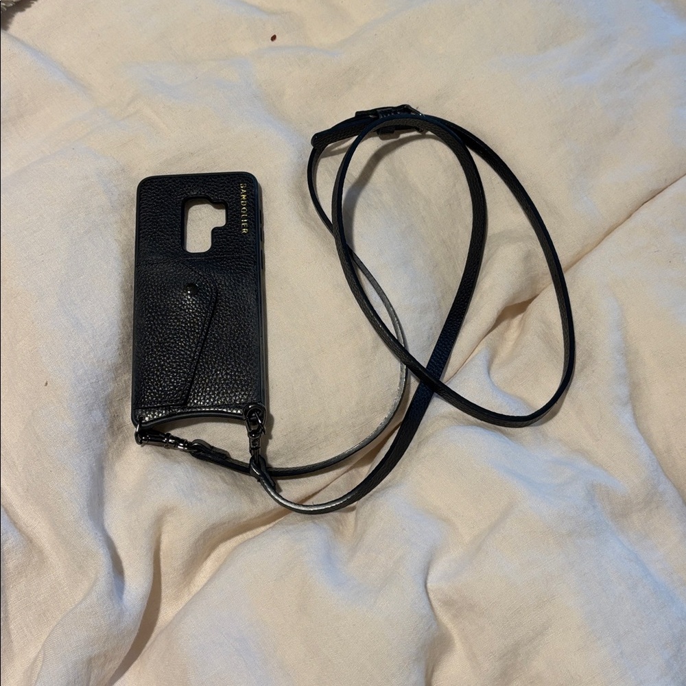 Bandolier Black Leather Phone Case with Strap